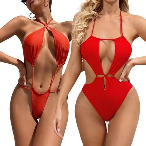 Sexy Bandage One Piece Swimsuit Women Mini Swimwear High Cut Out Monokini Backless String Thong Bathing Suit Bodysuit Beach Wear