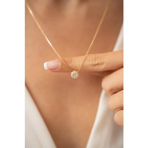 Nineveh Silver Single Stone Pattern Gold Plated Silver Italian Necklace