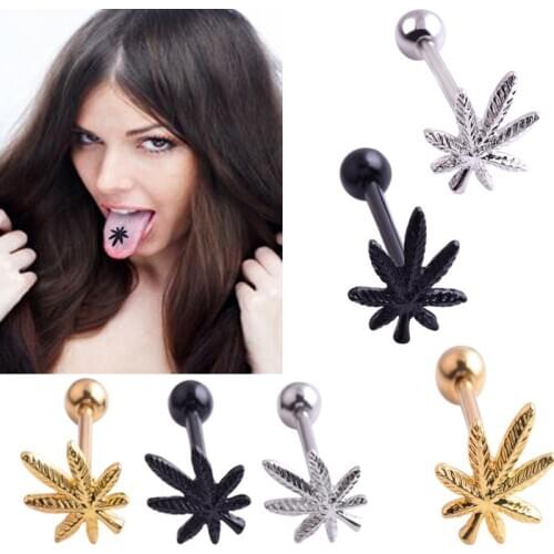 1PC Maple of Leaf Tongue Piercing Tongue Rings 316L Stainless Steel Nipple ing Helix Piercing langue Piercing Earrings Jewelry
