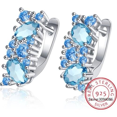 925 Sterling Silver Huggie Hoop Earrings With Shining Blue Crystal Zirconia Mini Simple Earrings aros mujer oreja