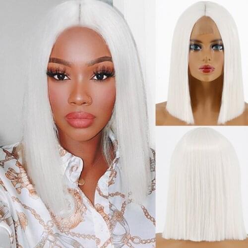 Synthetic White Wig Female Short Straight Hair Bob Wig Center Natural White Hair Daily Use