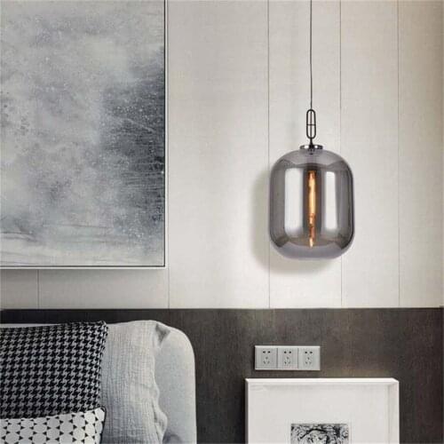 Nordic oval grey glass pendant lights for coffee store bar counter designer luxury hanging lamp indoor led lighting fixtures