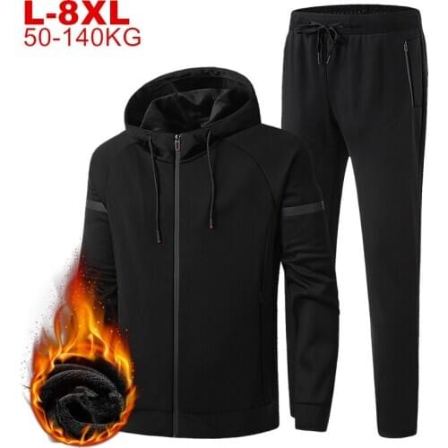 Big Size 8xl 7xl 6xl 5xl Sportswear Men Thicken Sweatsuits Sports Mens Tracksuits Set Hooded Fleece Lined Warm 2pcs Sets Male