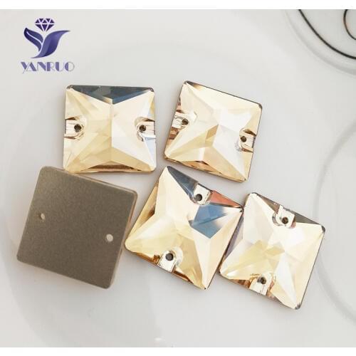 YANRUO 3240 Square Golden Shadow Flatback Rhinestones Sew On Glass Flatback Sewing Crystal Stones For Dress Clothing