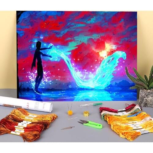 Scenery Water Elemental Printed Fabric 11CT Cross Stitch DIY Embroidery Kit DMC Threads Painting Handicraft Knitting Package