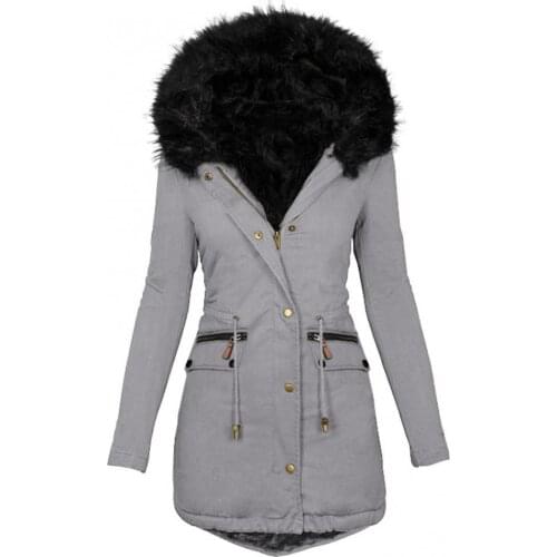 Women Winter Warm Jacket Long Sleeve Faux Fur Hood Mid-length Warm Coat Parka Snow Outerwear Female Hoodie Pullover Overcoat