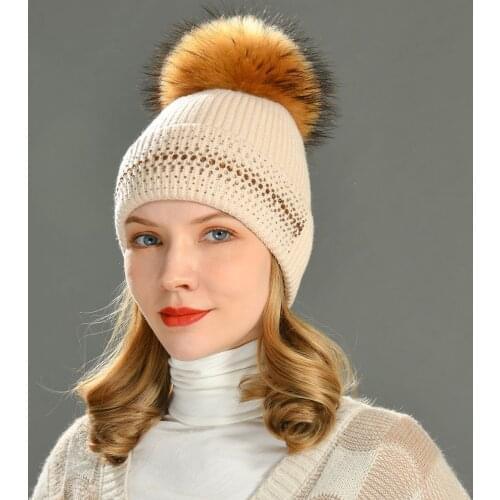 Women Winter Hats Striped Cuffed Cashmere Knitted Beanie Hat with Rhinestone Fashion Autumn Warm Skullies