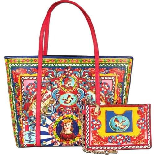 Famous Designer Handbags Flower Print Female Leather Casual Shopping Tote Bag Handbag Lady Shoulder Messenger Bag Cartera Hombre