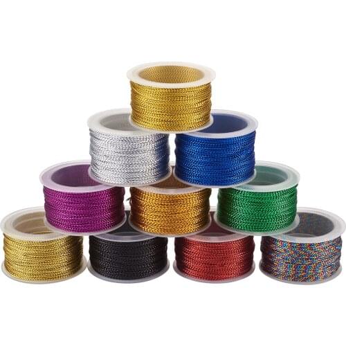 10 Rolls 1mm 10 Colors Nylon Metallic Cords Jewelry Braided Thread DIY Bracelet Jewelry Making Stringing Material about 20m/Roll