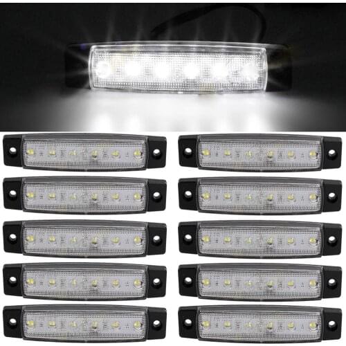 10pcs White 12V/24V 6 SMD LED Auto Car Bus Truck Lorry Side Marker Indicator Low Led Trailer Light Rear Side Lamp