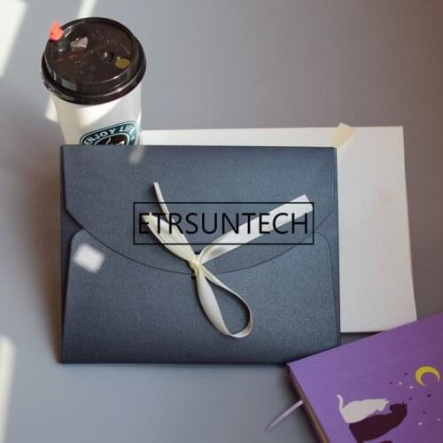 100Pcs/lot Large Beige Envelope Cardboard Gift bags For Silk Scarf Black Postcard Packaging Box With Ribbon 24cmx19cmx0.8cm