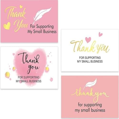 50pcs 3.8 Cm Pink Love Thank You Business Cards BUSINESS Label Decoration Sticker Card DIY Handmade Sticker Postcard Stationery