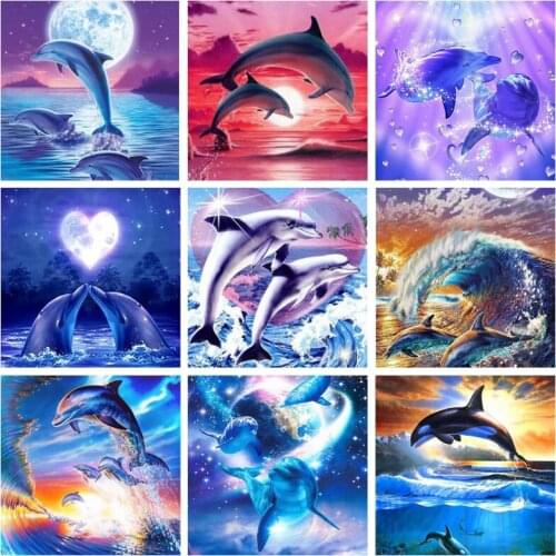 5D DIY Diamond Embroidery Dolphin Cross Stitch Diamond Painting Kits Mosaic Animals Rhinestones Art Handwork Gift