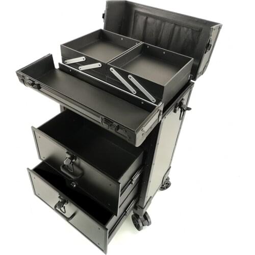 Aluminum Cosmetic Case Large Capacity Rolling Wheels Folding Travel Suitcase Makeup Case On Beauty Nail Tattoo Manicure Trolley