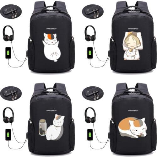 Anime Natsume Yuujinchou backpack Anti-theft USB charging men women Laptop backpack Waterproof student book Bag 12 style