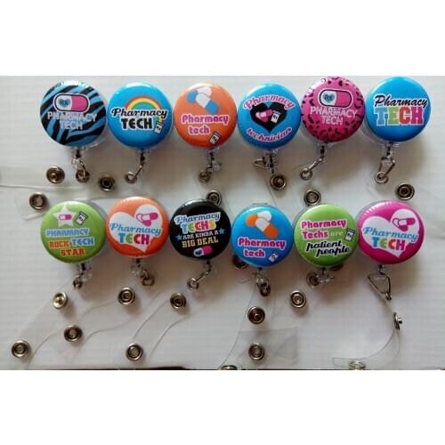 PHARMACY TECHNICIAN CUTE Medicals Retractable ID Badge Reel 10pcs/lot