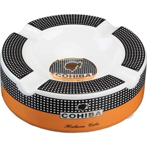COHIBA Ashtray Ceramic Round Home Cigar Ashtrays Luxury Cigarette Ash Tray Desk For 4 Cigars Holder Cinzeiro Charuto