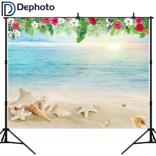 DePhoto Tropical Sea Beach Starfish Shell Sand Flower Pattern Party Photo Backgrounds Photography Backdrops For Studio Shoot