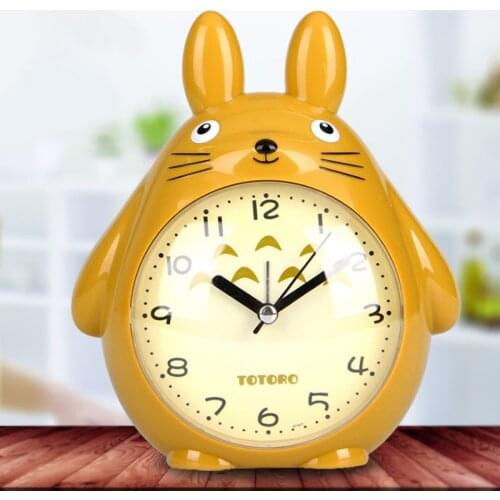 Childrens Students Fashion Cute Cartoon Totoro Dual Music Alarm Clock Bedside Mute Sweeping Night Light Snooze Clock Battery