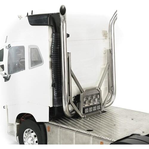 Stainless Steel Double Exhaust Pipe Chimney with Light Wire Rack for 1/14 Tamiya Volvo RC Tractor DIY Modification Kit