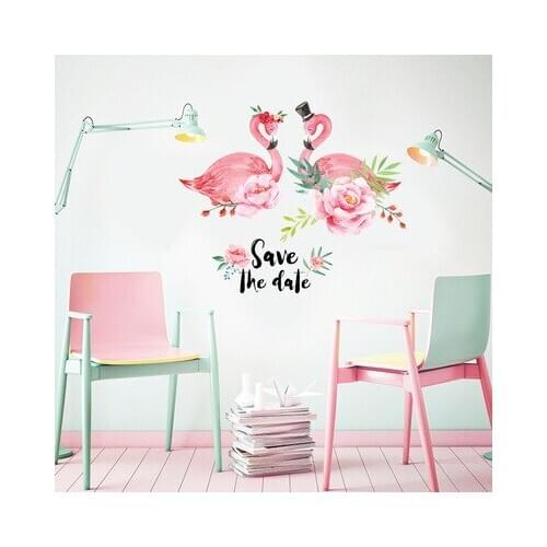 Flamingos flowers Sweet and lovely pink Wall Stickers PVC Materia For Bedroom Living Room Decor TV Background store