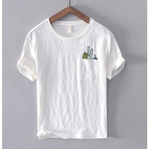 2019 Mens casual cotton and linen stitching t-shirt summer white t shirt men solid casual t shirts male tops chemise camiseta