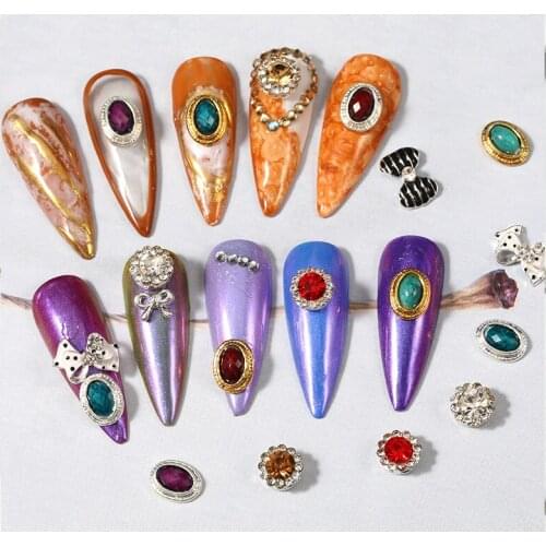 Retro Nail Art Premium Luxury Zircon High-end Design Alloy Flat Backpack Edge Oval Crystal Rhinestone Nail Decoration Accessorie