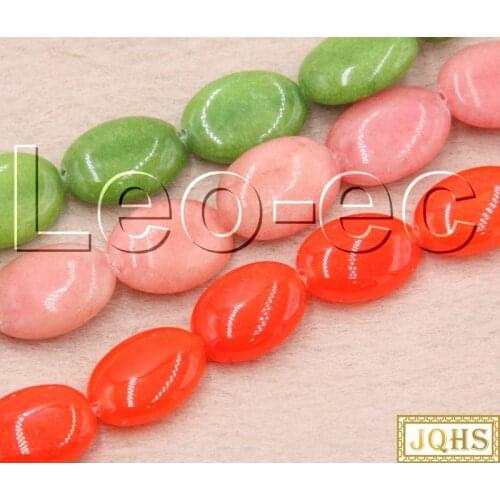 JQHS 13X18mm oval green pink red jadeLoose Strand beads For Jewelry Making 15" DIY V1231