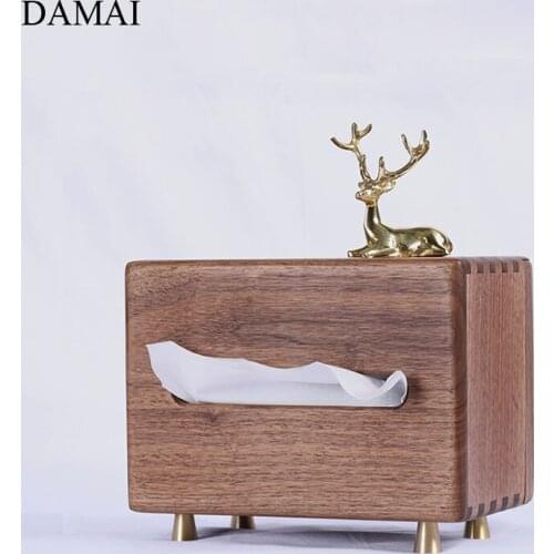 Walnut Wood Tissue Boxes Creativity Golden Deer Bird Decorative Paper Towel Tube Dinner Table Napkin Holder Home Decoration