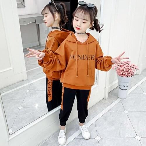 Girls Suit Sweatshirts +Pants Cotton 2Pcs/Sets 2021 With Pocket Spring Autumn Teenager Kid School Outdoor Children Clothing