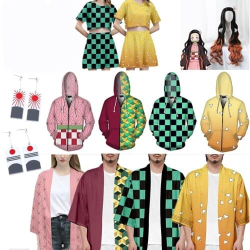 Kimetsu no Cosplay Demon Kimono Costume Pink Coat Hoodies Jackets Men Halloween