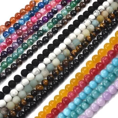 8mm Natural Stone Beads Round Lava Tiger Eye Amazonite Garnet Agates Angelite Quartz Beads For DIY Jewelry Making Accessories