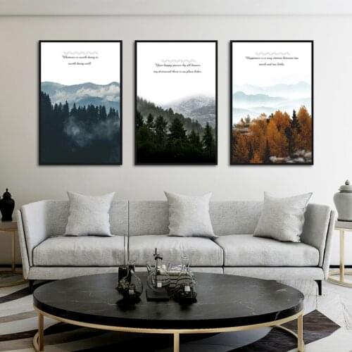 Nordic Modern Canvas Oil Painting Minimalist Mountains And Trees Landscape Picture Wall Art Poster Home Decor Living Room Mural