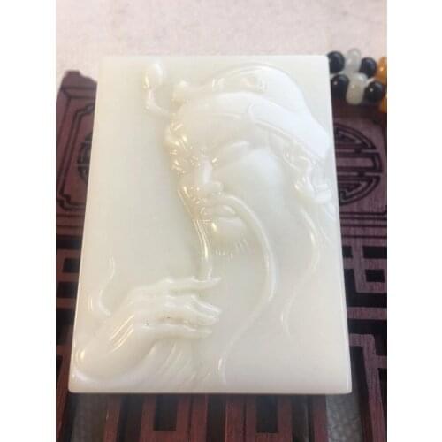 Real hetian white jade handcarved guanyin jade pendant necklace unique design jadeite jade necklace men jewelry