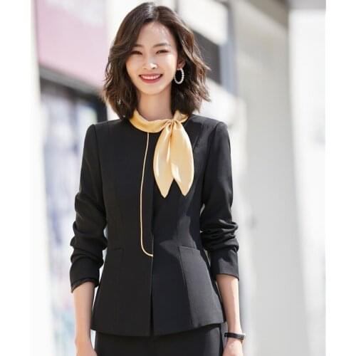 Formal Women Blazers and Jackets Black Long Sleeve Office Ladies Work Wear Uniforms Clothes