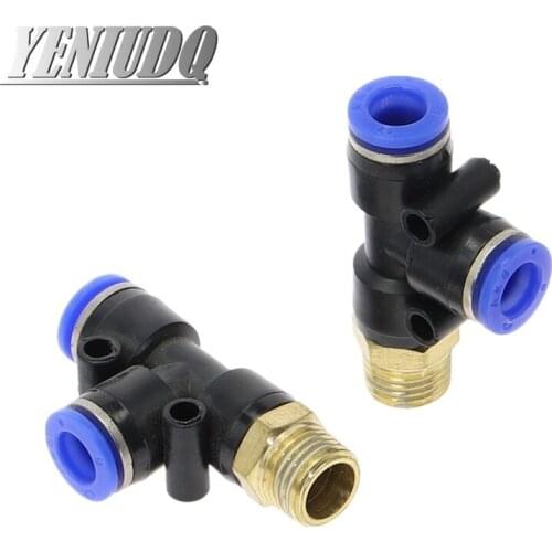 PD" Pneumatic Fittings 4mm to 12mm Hose Tube 1/4" 1/8" 3/8" 1/2"BSP Male Thread T Shape Tee Air Connector Pipe Coupler