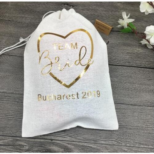 Personalized gold Team Bride heart bridesmaid wedding Bachelorette Hangover Kits party Candy pouches favor bags