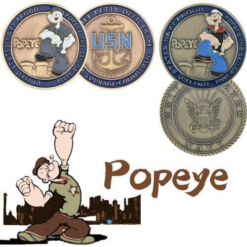 Popeye Bronze Plated Challenge Coin United States Navy Proud Metal Coins Collectibles Sailor Man Commemorative Coin