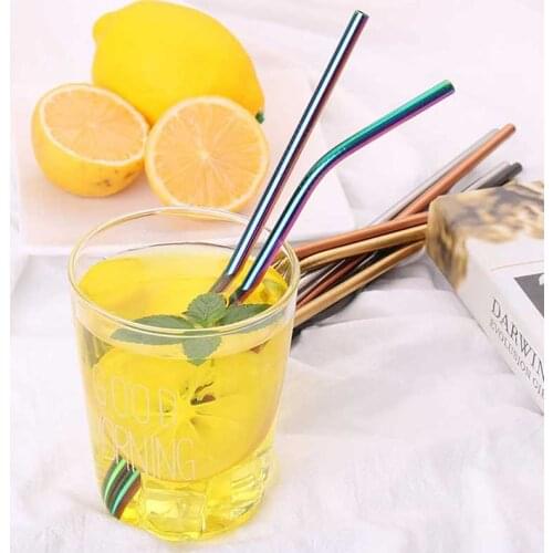Rainbow Color Reusable 304 Stainless Steel Straws Straight Bent Drinking Straw Cleaner Brush Milk Drinkware Bar Party Accessory