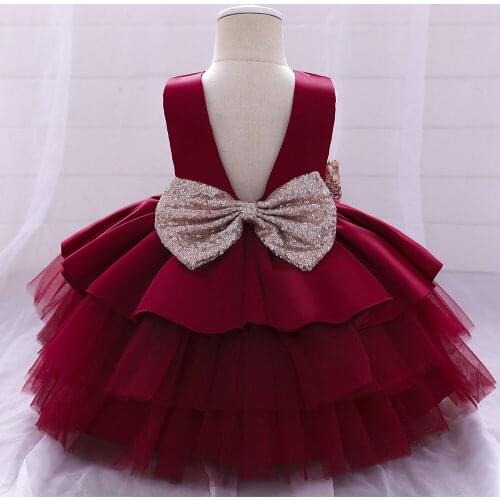 Baby Girls Princess Mesh Dress First Birthday Party Wedding Tutu Dress Teen Girls Prom Clothing Hollow On The Back Bow Dresses