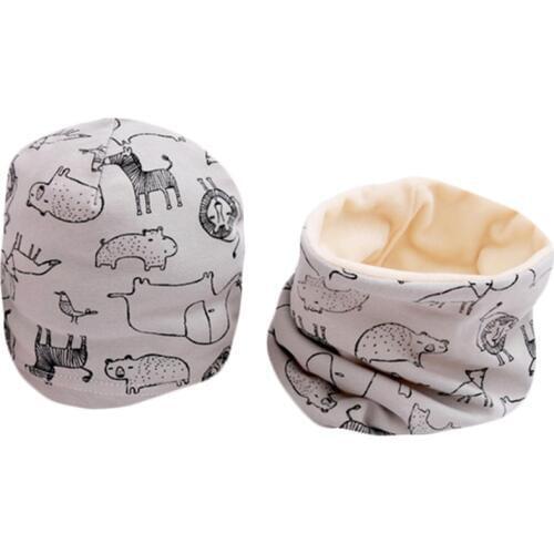 New Plush Baby Hat Scarf Set Cartoon Boys Girls Head Cover Winter Warm Neck Collar Kids Beanies Sets Cotton Children Hat Scarf