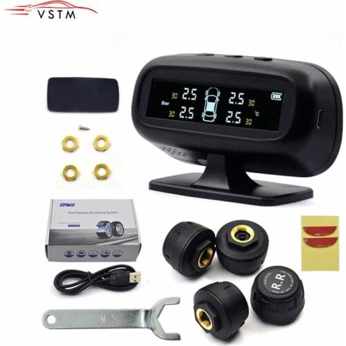 Solar TPMS Car Tire Pressure Alarm Monitor System Display Temperature Warning Fuel Save with 4 Sensors