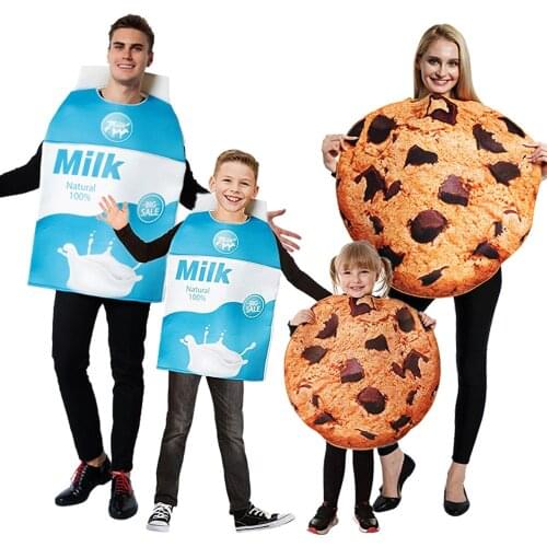 Funny Food Milk Cookies Cosplay Halloween Costumes For Adult Women Kids Christmas Party Group Family Matching Outfits