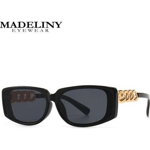 MADELINY Brand Vintage Small Rectangle Sunglasses Women Retro Link Chain Lens Gradient Square Sun Glasses Female UV400 MA468