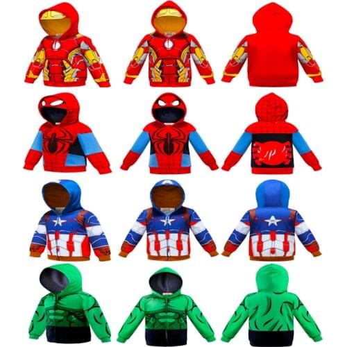 Superhero Hoodie Cartoon Sweatshirt Spiderman Hulk Costume Spring and Autumn Thin Coat Childrens Hoodie Jacket Role Play
