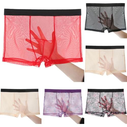 Summer Men Panties Soft Transparent Ultra-thin Underpants Male Simple Fashion Solid Color Sexy Mesh Floral Print Underwear