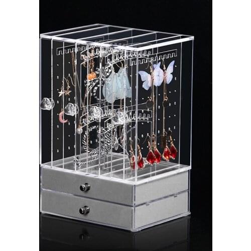 Jewelry Display Hanging Earring Necklace Chain Ring Hanger Holder Rack with Velvet Drawers For Storage Jewelry Organizer 4Doors