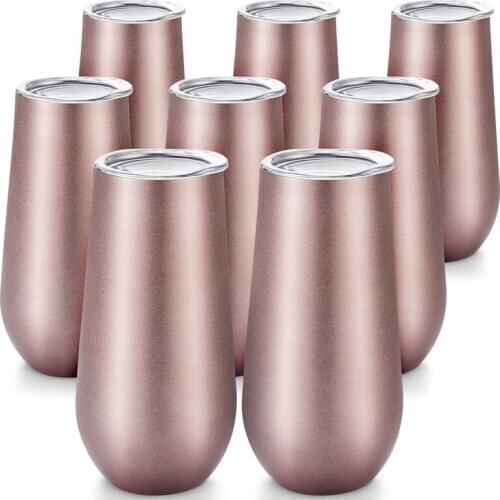 Hot XD-8 Packs Stemless Champagne Flutes Wine Tumbler, 6 OZ Double-Insulated Wine Tumbler with Lids Unbreakable Cocktail Cups