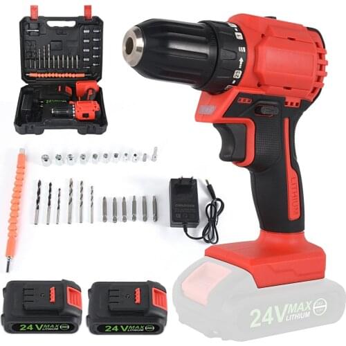 High-Efficiency Cordless Brushless Percussion Drill 2 Electric 24V Cordless Drill with Home DIY Drill Bit with Stepless Speed