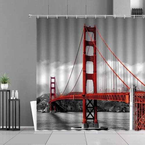 City Landscape Shower Curtain American Architecture Golden Gate Bridge Big Ben citys Landmark Bathroom Decor Curtains Waterproof